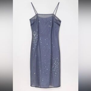 Vintage Y2K Slate Blue Layered-Mesh Dress Size 3/4